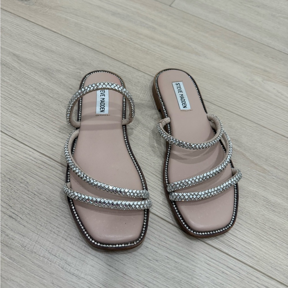 Steve Madden Women's Sandals with Rhinestone Straps - Cream